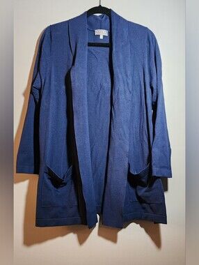 Laura Plus 1X Blue Open Front Cardigan with Pockets
